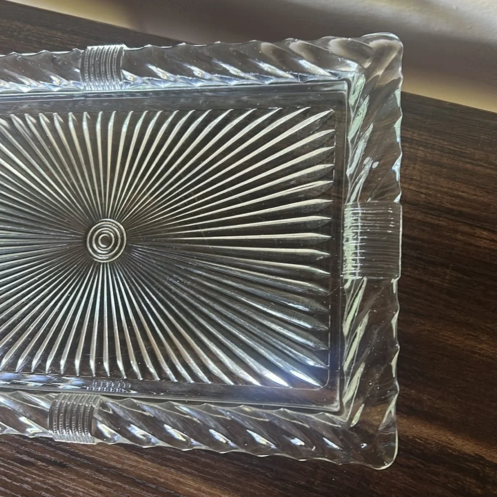Vintage 1950s Heavy Thick Pressed Glass Vanity Tray